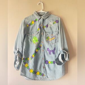 FINAL PRICE Mardi Gras Hand Painted Button Down Top